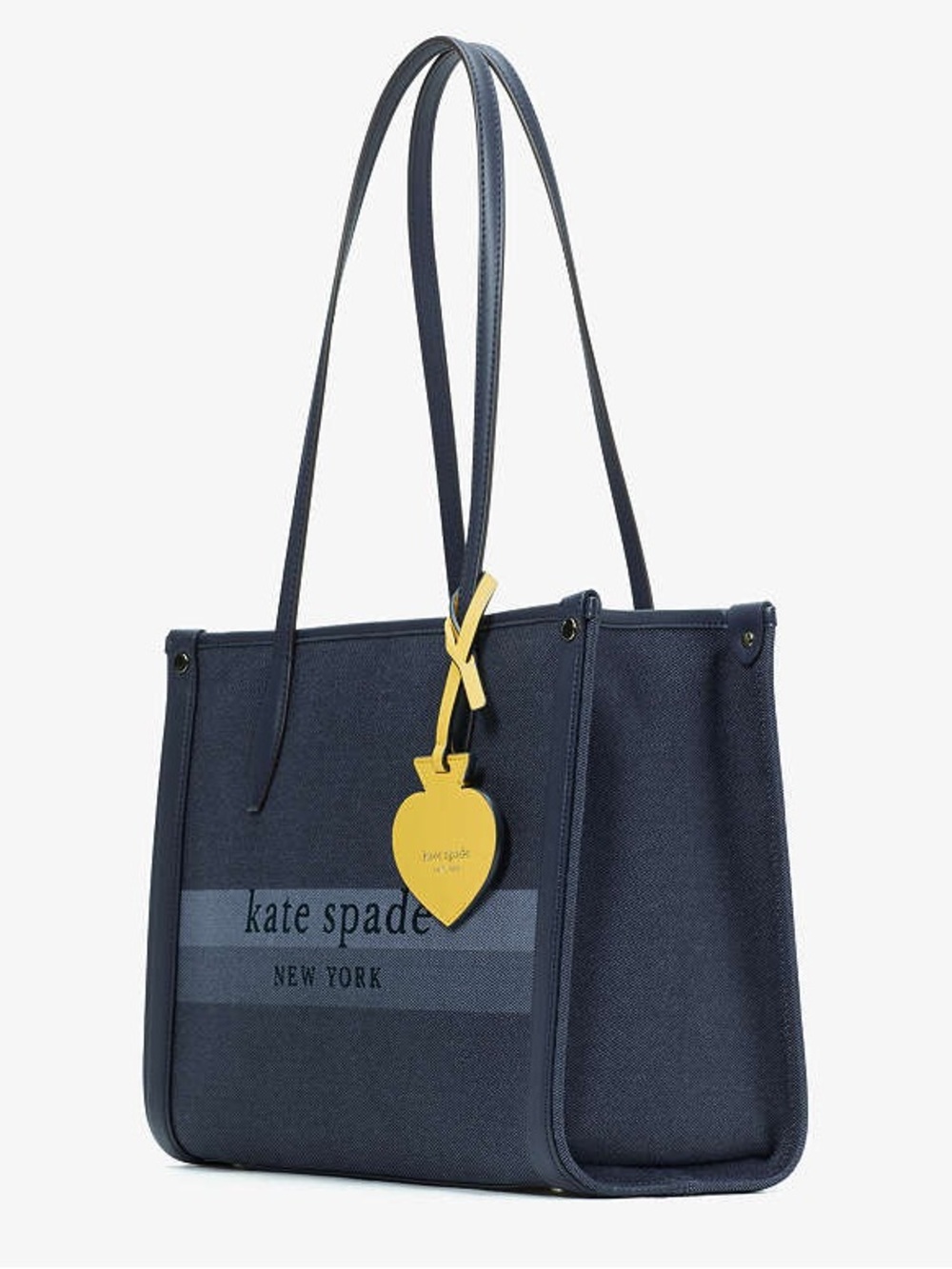 kate spade Market denim Navy Canvas Tote with Yellow Heart Charm NWOT - Picture 4 of 10